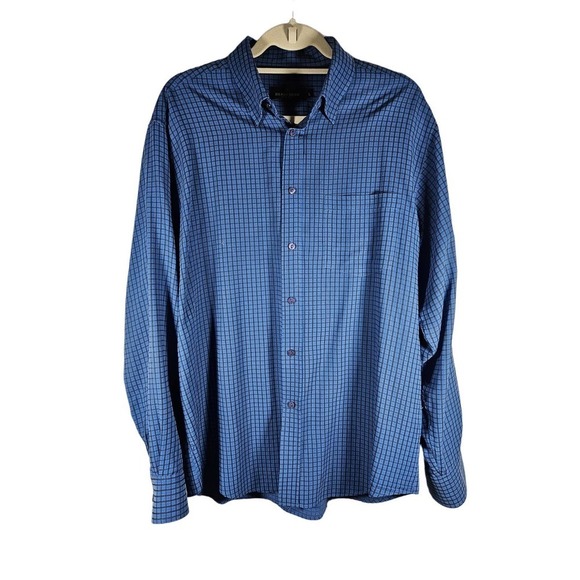 Bugatchi Uomo Men's Button Down Long Sleeve Plaid Shirt Blues Size‎ Large - Picture 1 of 5